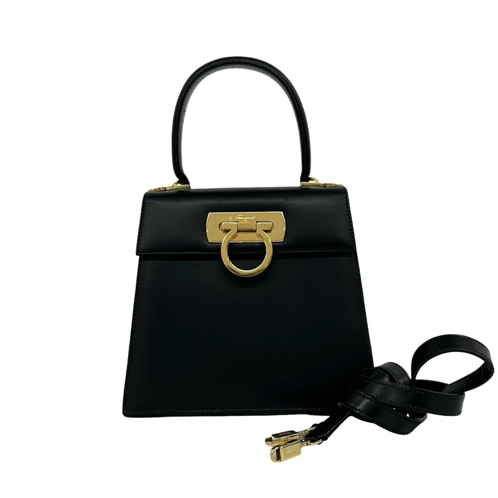 Salvatore Ferragamo Gancini Logo Hardware Leather 2-way Handbag/Shoulder Bag ...